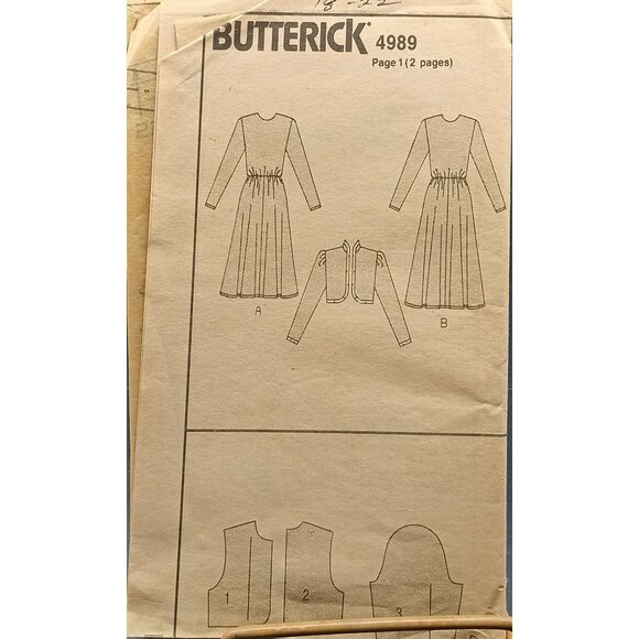 Vintage Butterick 4989 Sewing Pattern Dress & Jacket 1980s Misses Sizes 18-22 - Picture 1 of 2